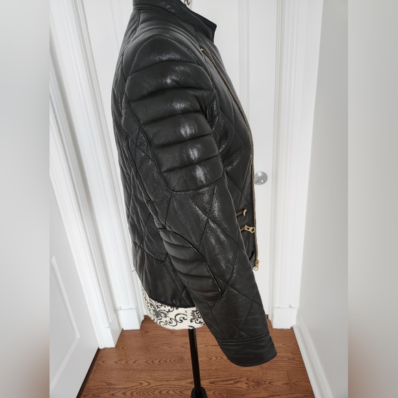 Black Quilted Real Leather Jacket Size M - Picture 8 of 11